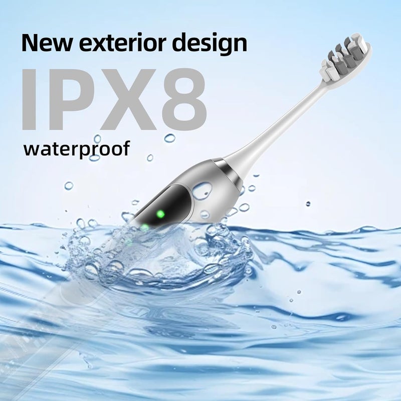 Seapeoa Adult Sonic Electric Toothbrush with 10 Brush Heads, Travel case, and Wall Bracket, Suitable for Both Adults and Children, IPX8 Waterproof, USB Charging, 42000VPM, Silver - Image 4